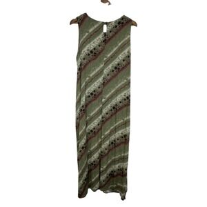 Vintage Kathie Lee Grunge Maxi Dress Green Floral Stripe Sleeveless Rayon Medium